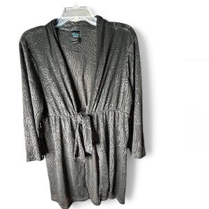 Catalina Cover Up Swimwear Black Eyelet long Sleeve Tie Front Lace Trim.Size XL